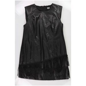DKNY Womens Faux Leather Fringe Trim Mini Dress, NWT